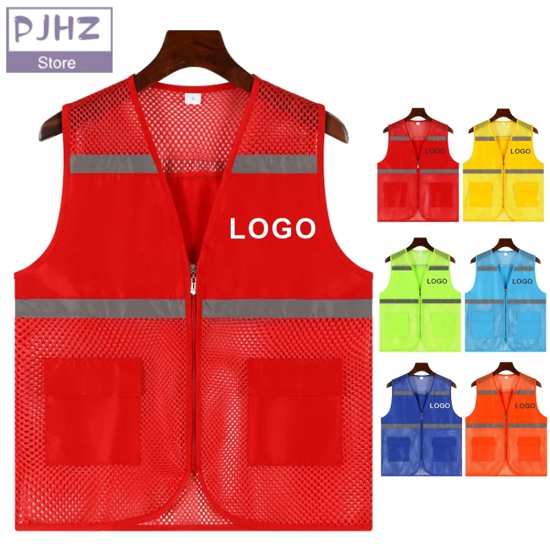 Custom Logo Tool Vest Volunteer Workwear Summer Breathable Mesh Vest Printed Text Advertising Clothing Reflective Safety Vest