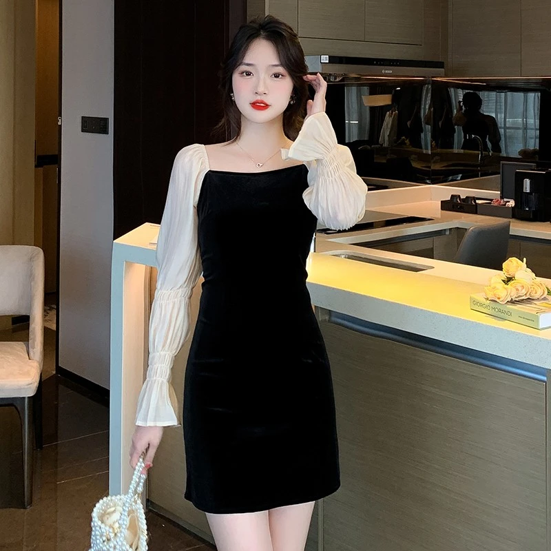 فساتين نسائية بأكمام طويلة فستان خريفي من القرون الوسطى مشروط بيج سموكينج مكشكش الخصر مناسب نصف الياقة المدورة الحد الأدنى مستقيم #1