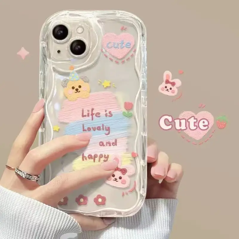 Schattig Cartoon Bear Telefoonhoesje voor iPhone 11 12 13 14 15 16 Pro Max Mini Plus 7 8 X XS XR SE Mobiele Hoesje