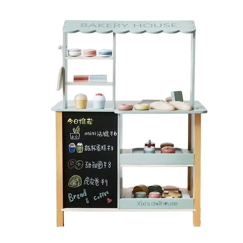 Educational Children's Wooden Kitchen Stall Simulation Cooking Toy Set Playful Kitchenware with Box Packing