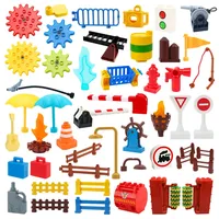 Big Building Block Montessori Gear City Fire Fighting Gas Traffic Station Fence Compatible Duplo Children Kids Gift Assemble Toy