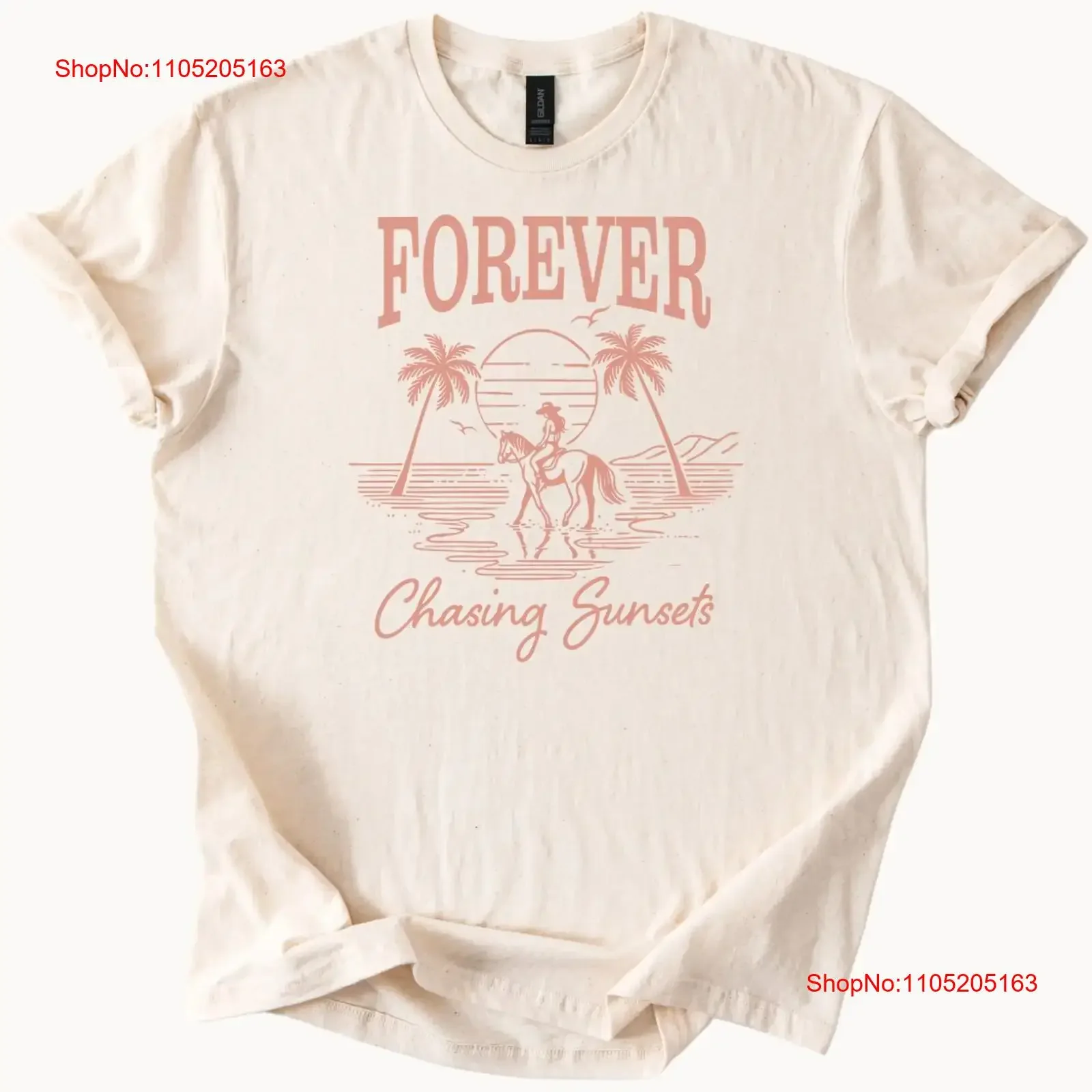 Forever Chasing Sunsets-Camiseta con palmeras de caballo, ropa de calle vintage lavada, informal, versátil, suave y ligeramente Unisex
