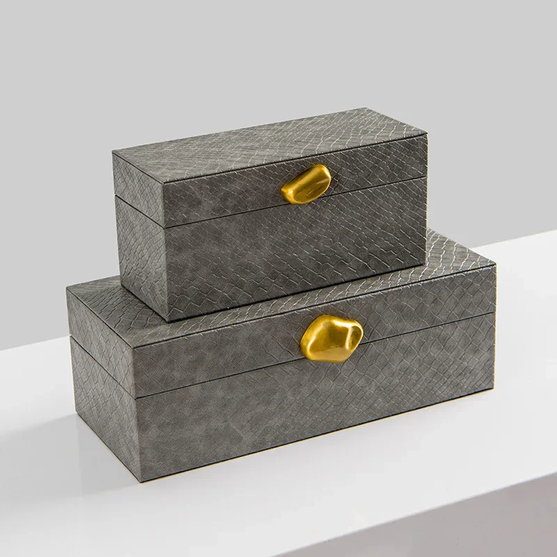 Leather Jewelry Box Golden Stone Handle Sealed Storage Box Desktop Storage Container Home Decoration Accessories