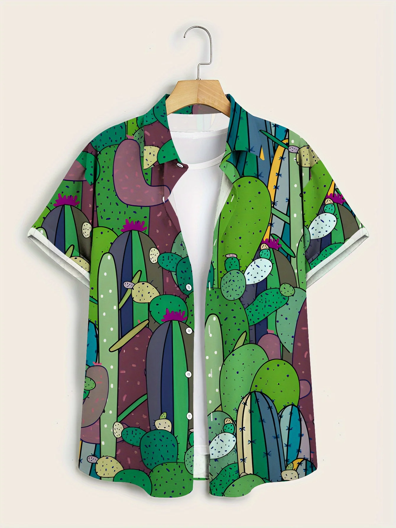 

Hawaiian Casual Short Sleeve Shirt men's Comfortable Summer Resort Flower Top Cactus Dopamine Fun Pattern New