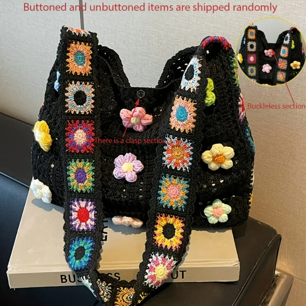 حقائب كتف كلاسيكية على الطراز البوهيمي مُزينة بنقشة الزهور المجوفة حقيبة كروس عادية حقيبة يد محبوكة عصرية حقائب تسوق