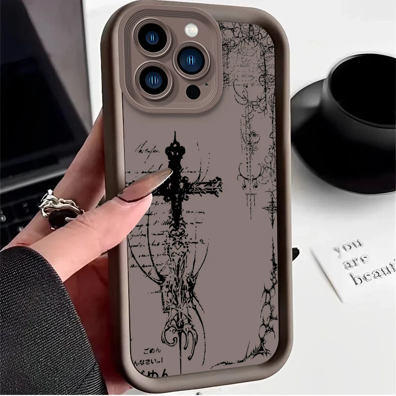 حافظة متقاطعة مقاومة للصدمات على الطراز القوطي لهاتف آيفون 17 Air 16 E 15 14 Plus 13 12 Mini 11 Pro Max غطاء ناعم مقاوم للغبار من السيليكون السائل