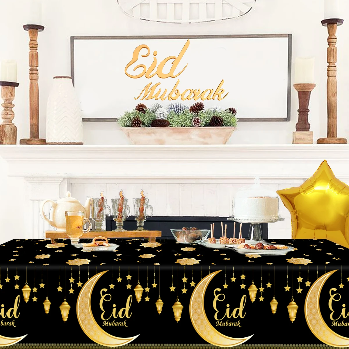 Eid Mubarak Tablecloths Ramadan Decoration for Home 2024 Islamic Muslim Ramadan Kareem Tableware Eid Al Adha Gift Party Decor