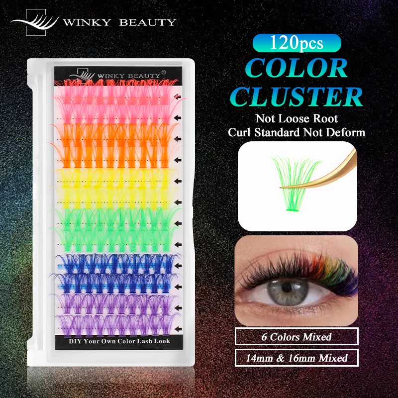 14/16mm D Curl Colorful Wispy Spikes Glitter Manga Lashes Individual False Eyelashes  DIY Cluster Lashes Soft And Skin-Friendly