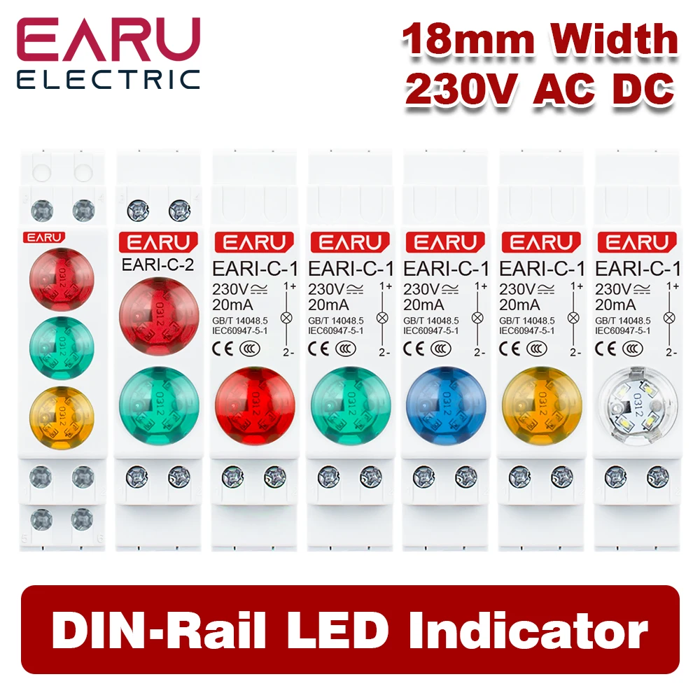 18mm Rail Indicator Light AC DC 220V 230V LED Dual Color Signal Light Tri Color Indicator Light 50/60Hz Light Red Green Blue