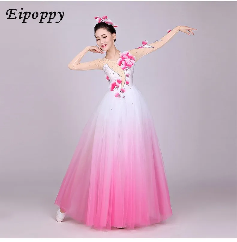 

New Opening Dance Large Swing Skirt Women's Chorus Performance Costumes Chinese Style Folk Music Dress