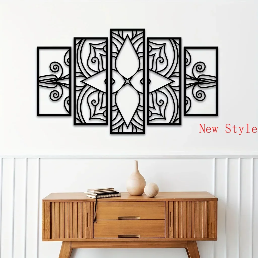 5pcs/Set Mandala Home Decor Laser Cutting Metal Wall Mounted Art Metal Wall Hanging Sign Mandala Livingroom Bedroom Decor Home D