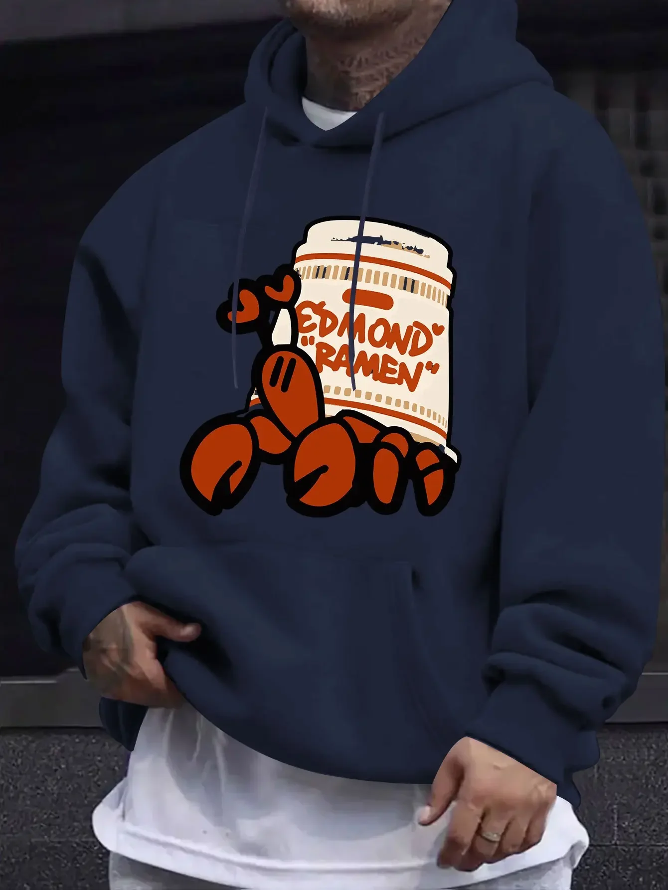 Unisex Edmond Ramen Cartoon Lobster Cup Noodle Hoodie Funny Food Graphic Pullover Sweatshirt Casual Streetwear Autumn Tops