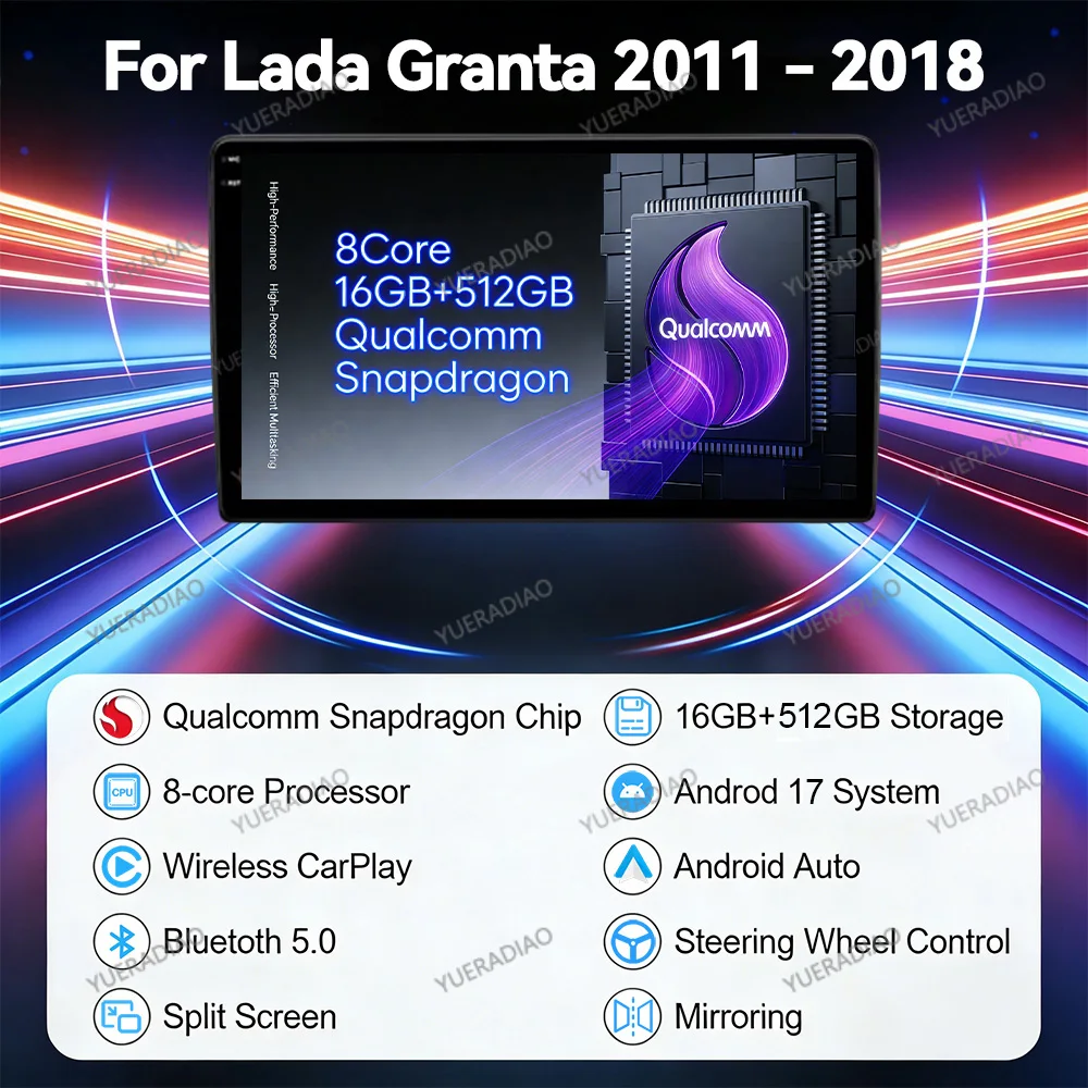 Android 17 Car Radio For LADA Granta Sport 2011 - 2018 GPS NAVI BT Multimedia Stereo Video Player 4G WIFI QLED Head Unit 2DIN