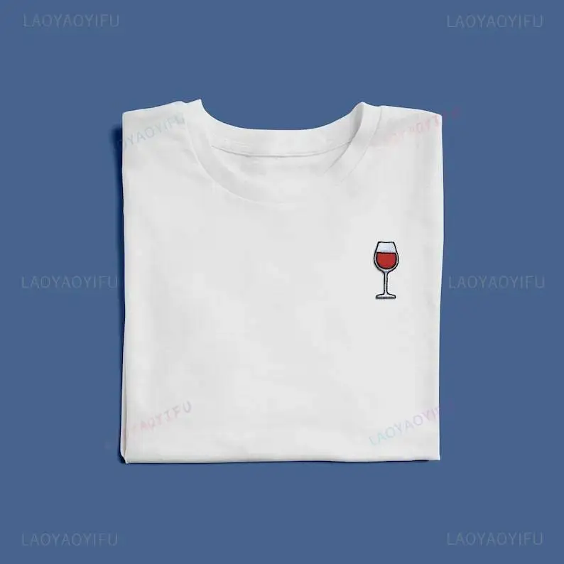 Vintage Red Wine Printed T-Shirt Woman Man Summer High Quality Cotton Short-Sleeve Unisex T-Shirt