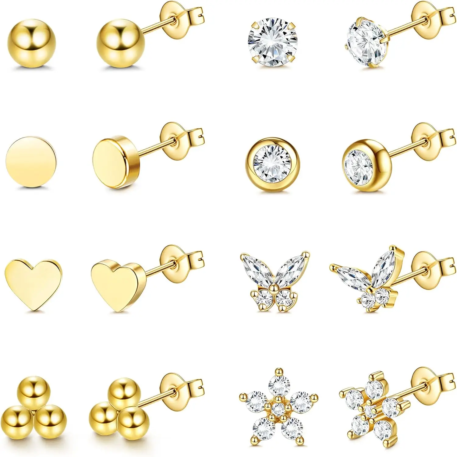 5-8 Pairs Stud Earrings Gold Silver Set for Women Stud Earrings Small Gold Earrings Surgical Steel Earrings