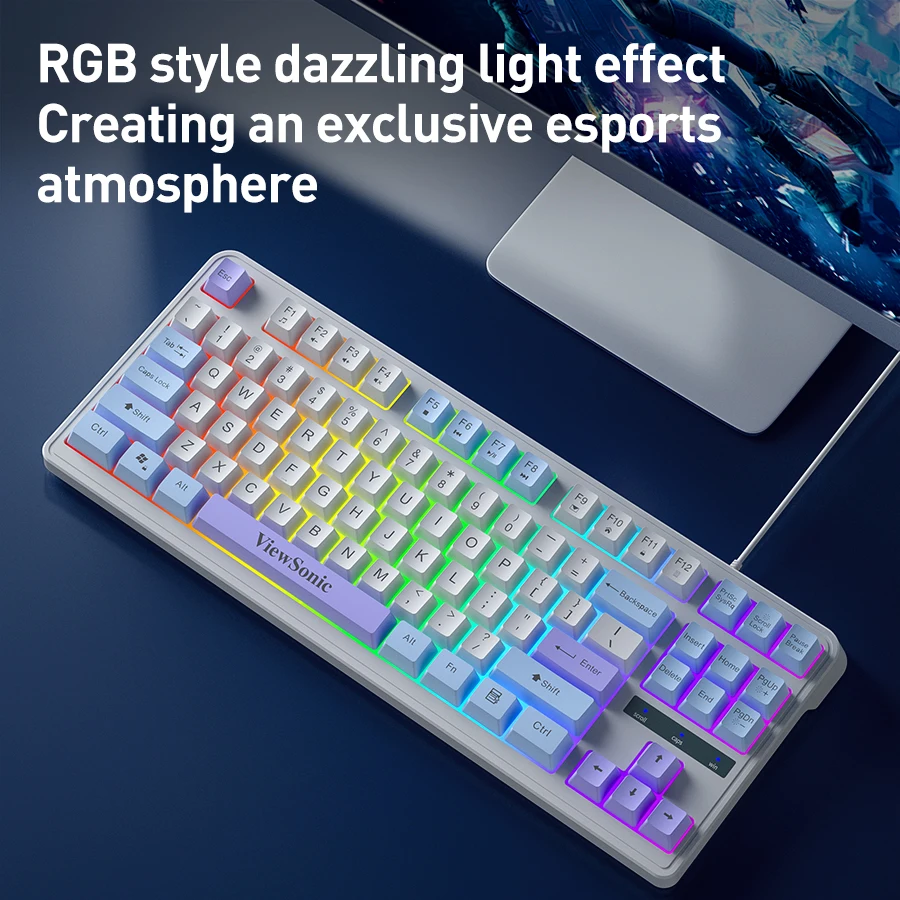 Imagem -03 - Ver Teclado de Jogos com Fios Sónicos 87 Teclas Teclado Abs Design Ergonómico com Iluminação Rgb