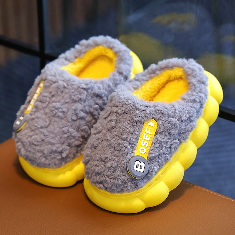 Aged 2-11 Winter Warm Simple Fashion Indoor Mule Soft Non-slip Fluffy Slippers For Kids Boys Girls Children Home Cotton Shoes