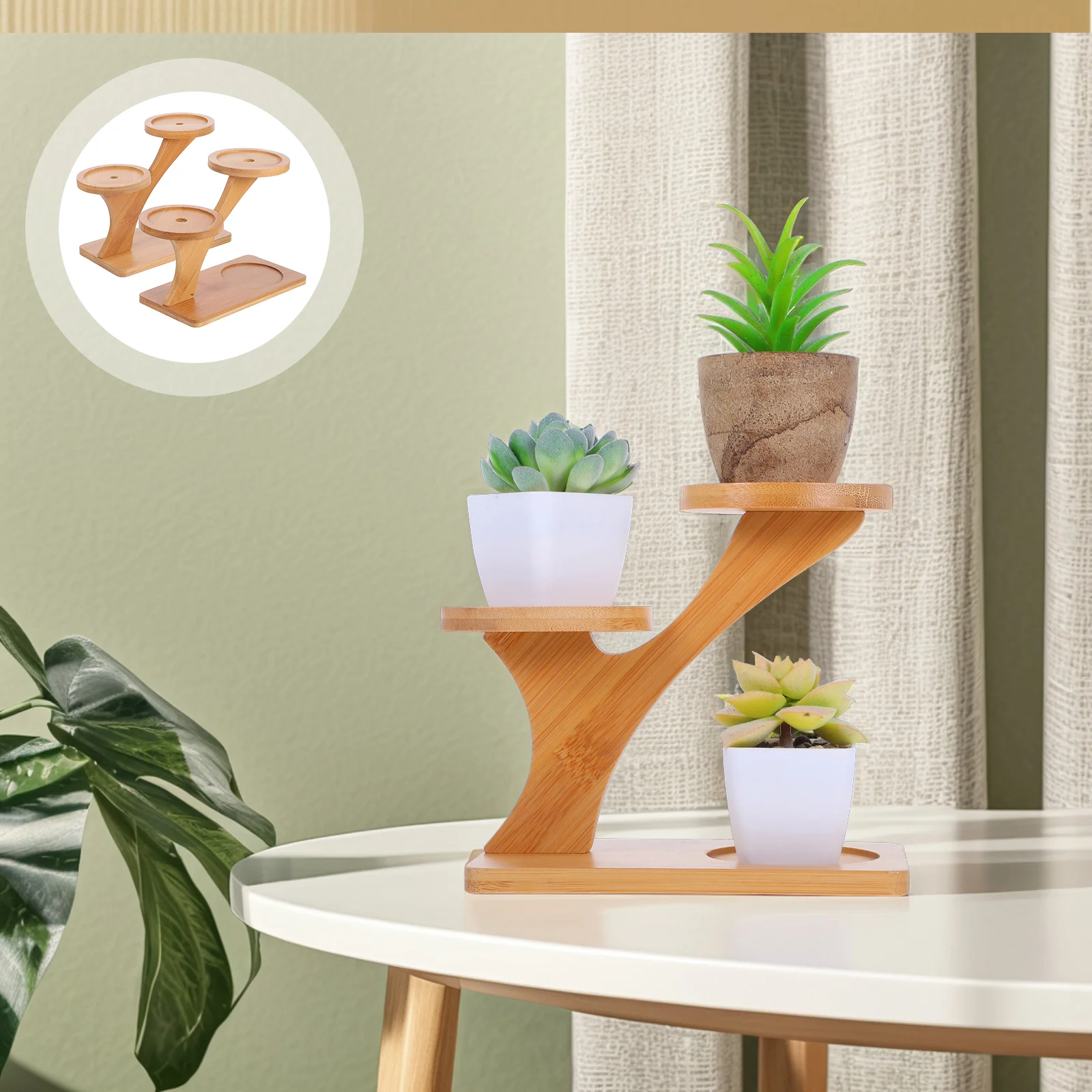 

2 Pcs Plant Pole Bamboo Tray Small Potted Base Window Corner Stands for Indoor Plants Faux