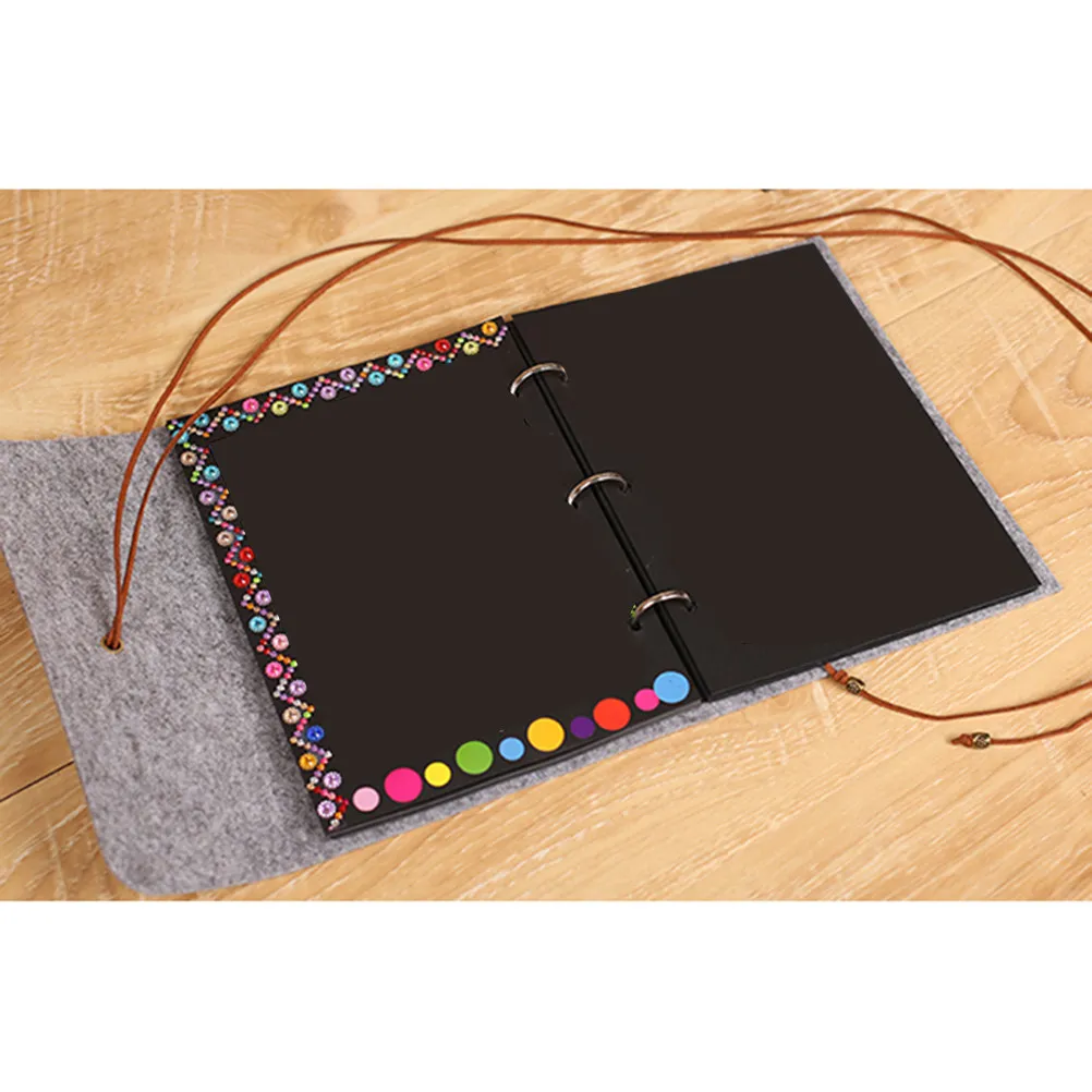 Felt Handmade Scrapbook Album 30 Sheets 60 Pages Black Photocard Vintage Design Flexible Ring Binder for Wedding Travel Family