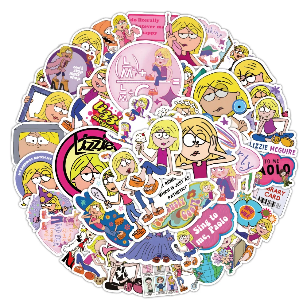 Disney Cartoon vinil adesivo para crianças, LIZZIE, MCGUIRE, Graffiti adesivos, estética, impermeável, DIY, telefone, guitarra, bagagem, brinquedo, 10 pcs, 30 pcs, 50pcs