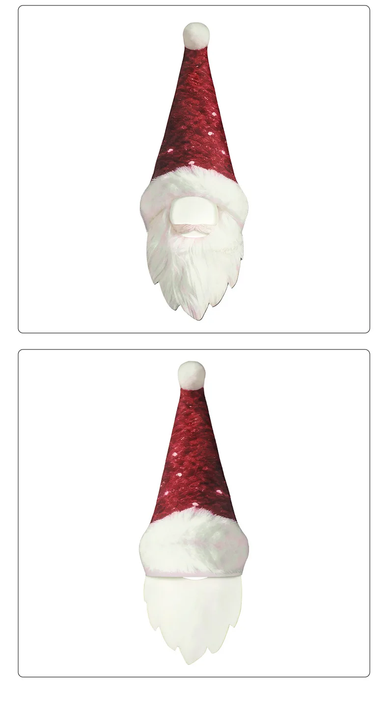 Lustige lange Weihnachtsmannmütze mit weißem Plüschbart, vollständige Gesichtsbedeckung, Weihnachtskopfbedeckung, Weihnachtsdekoration für Erwachsene, Familie, Kinder, Urlaub, Cosplay-Kopfbedeckung – Detail 6