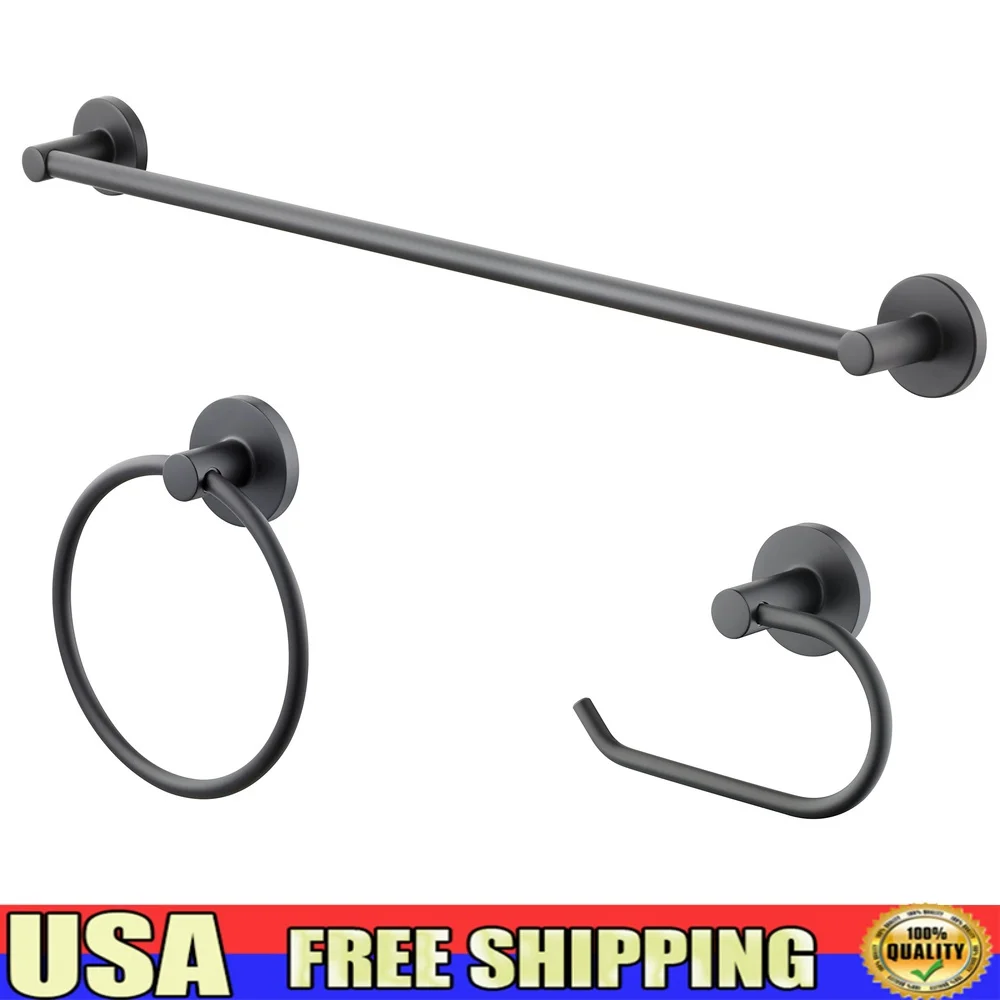 

Modern Round 3-Piece Bath Accessory Set Towel Bar Towel Ring Toilet Paper Holder Durable Metal Easy Installation