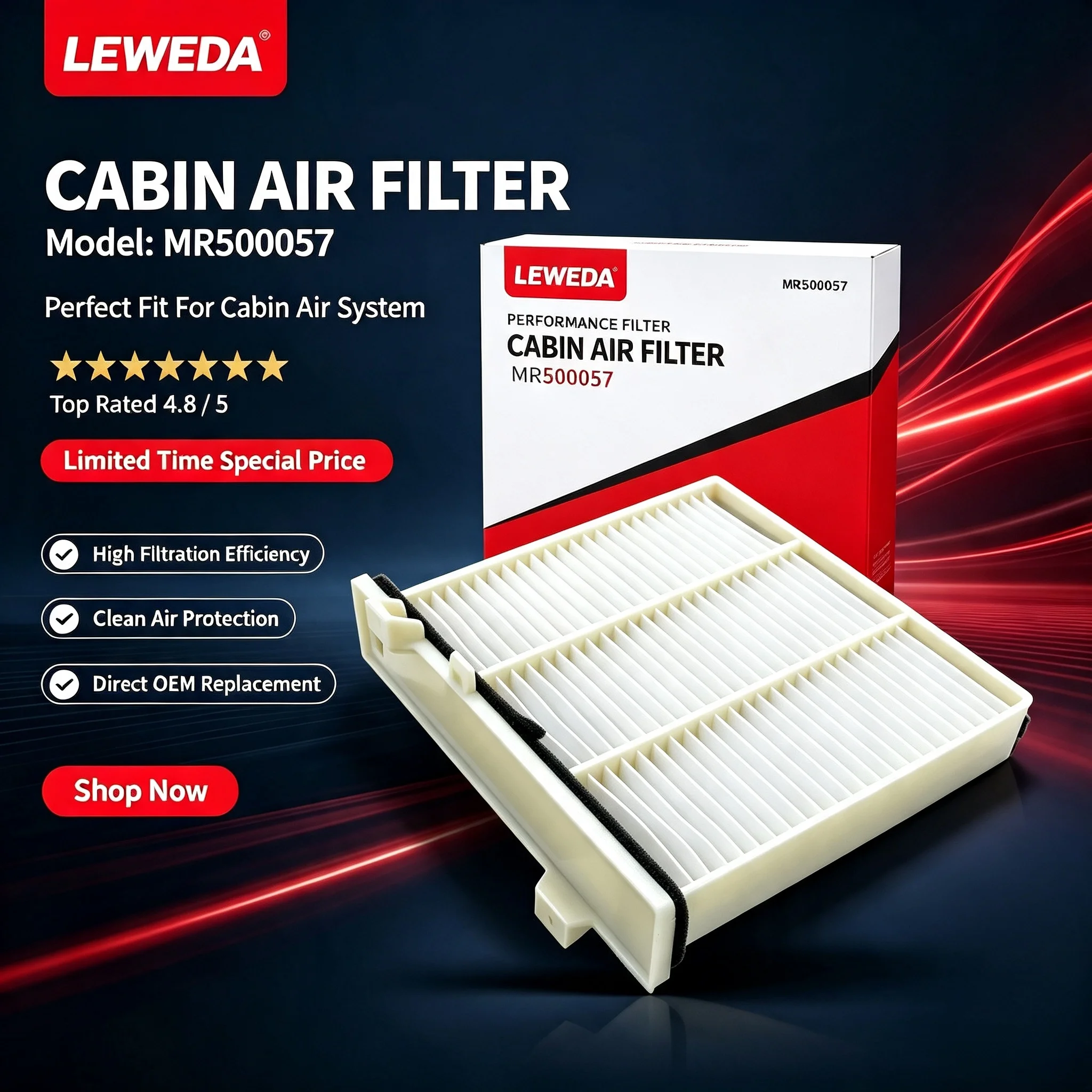Leweda Dust Proof Cabin Filter MR500057 for Mitsubishi Mirage Fuso Canter Fighter Replaces 7803A027 MR500058 MME61700 MC4018C