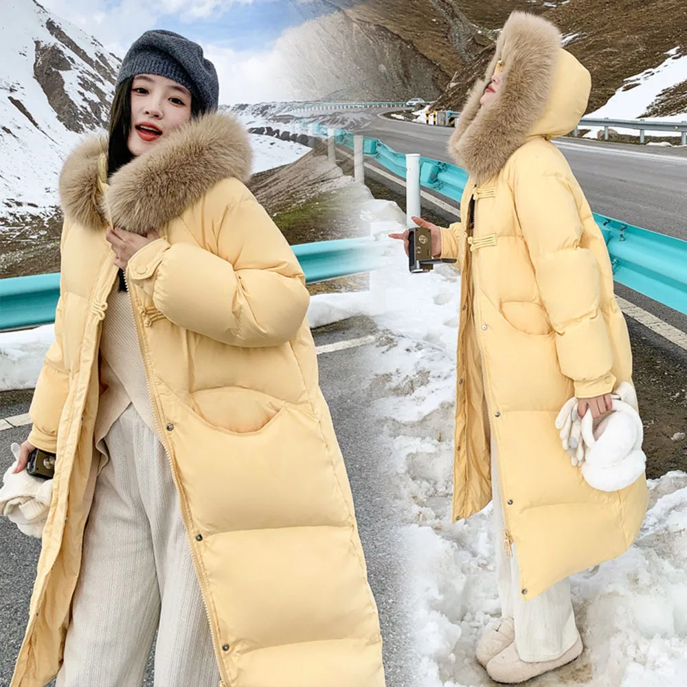 2024 New Extended Version Women Cotton Jacket Winter Coat Female Large Size Parkas Hooded Outwear Thick Big Fur Collar Outcoat