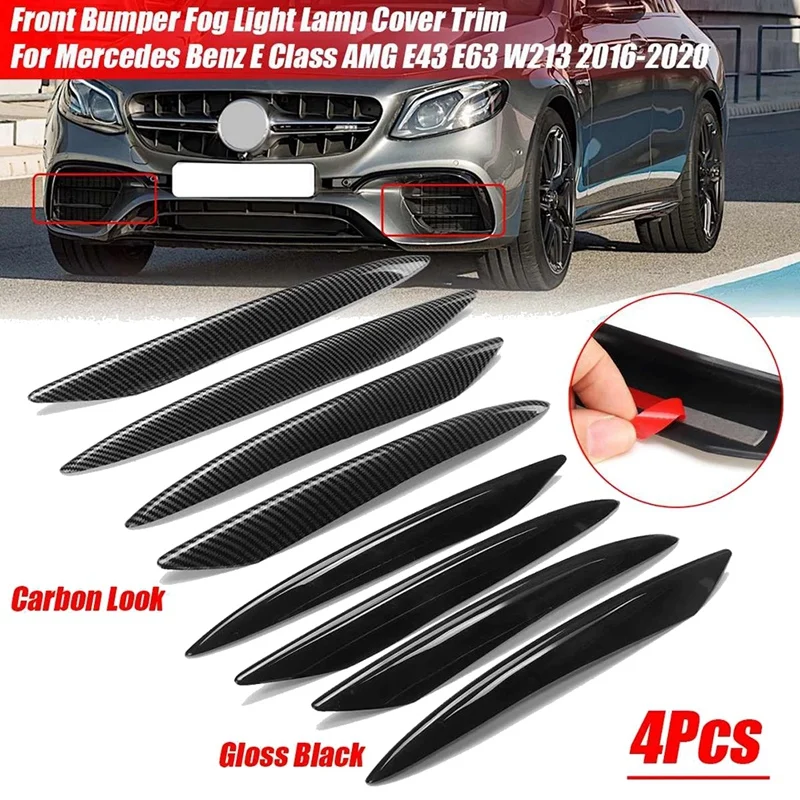 NEW-4X Front Bumper Fog Light Grille Trim Cover Decoration For Mercedes Benz E Class AMG E43 E63 W213 2016-2020