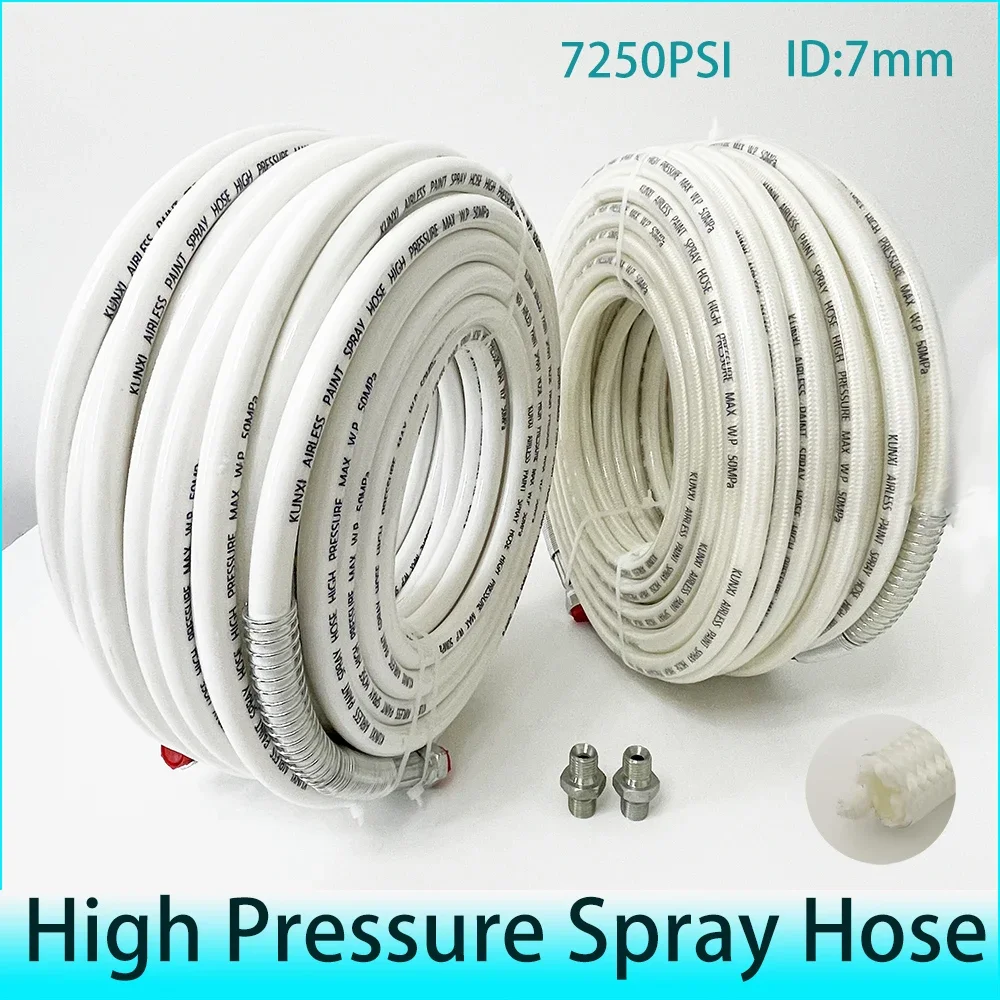 0.5/1/2/3/5/7/8/10/13/15/18/20/25/30/35/40M White and Transparent 7250PSI High-pressure Airless Spray Hose 1/4 Interface