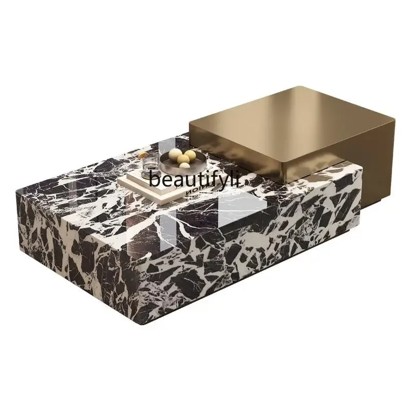 

Marble high-end coffee table living room household large apartment light luxury high-end villa square coffee table