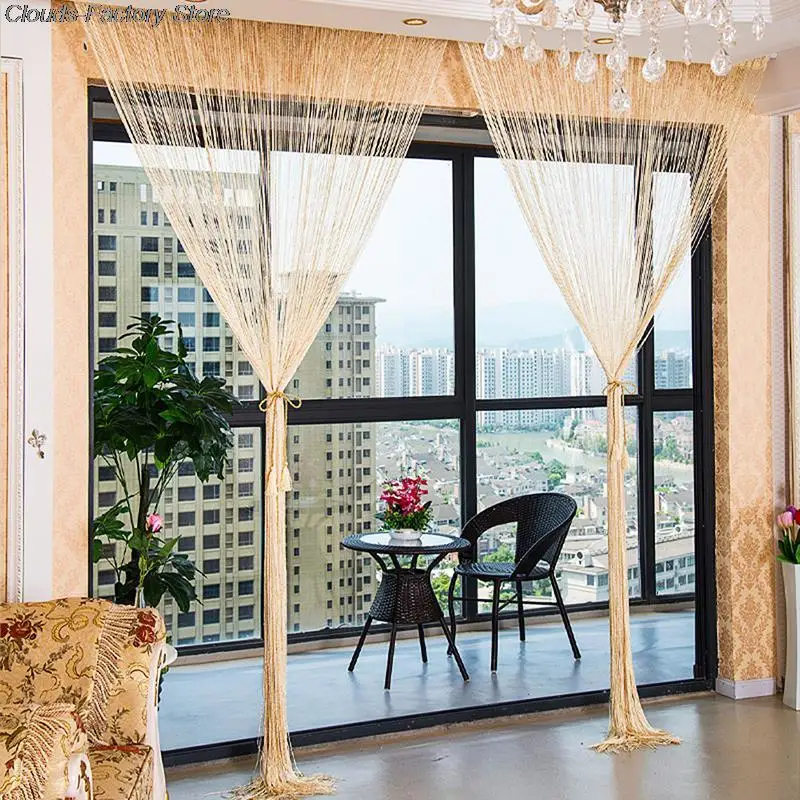 100x100CM Living Room String Curtain Shiny Tassel Silver Line Cortinas Solid Color Window Home Door Divider Curtain