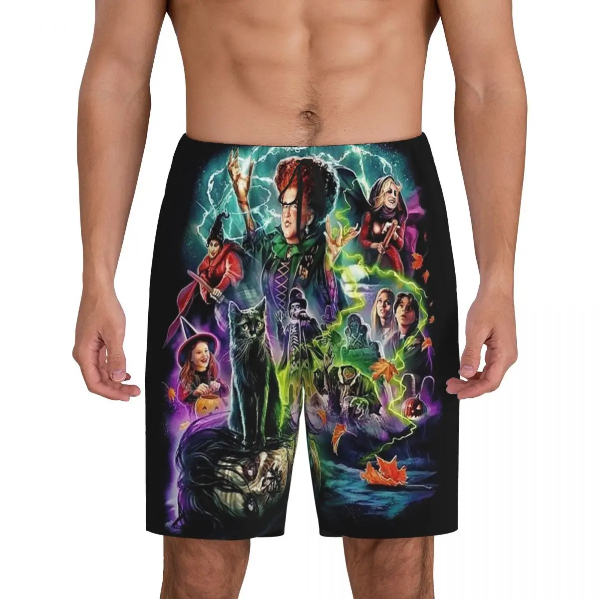 Custom Printed Men Hocus Pocus Halloween Witch Pajama Bottoms Witchcraft Sleepwear Pjs Sleep Shorts with Pockets