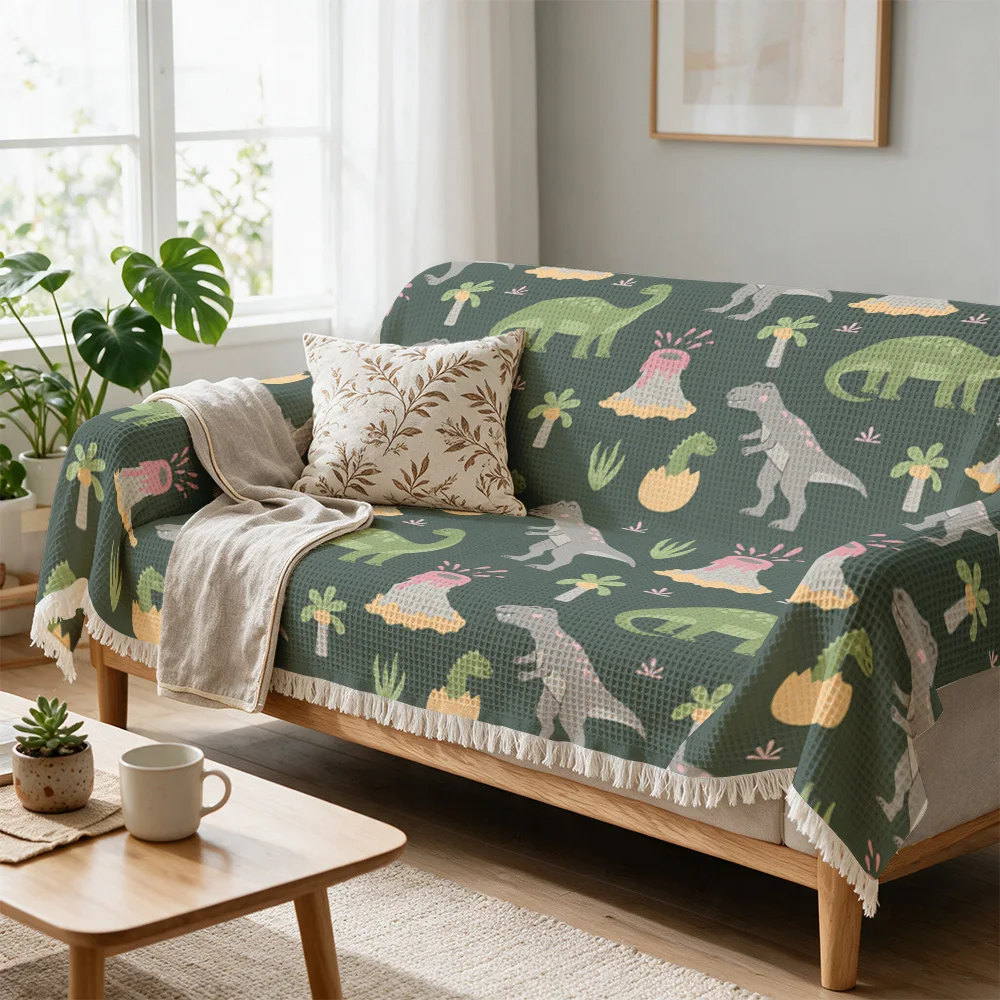 Cute Dinosaur Throw Blanket Sofa Cover Jungle Print Kids Nursery Decor Throw for Couch Bedroom Baby Gift Washable Aesthetic T-Re