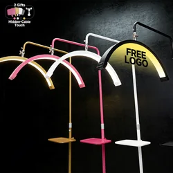 Free LOGO 23inch OEM 45W New LED Eyelash Extension Light Half-Moon Bed Lamp Design Adjustable Brightness with Ring Light Feature