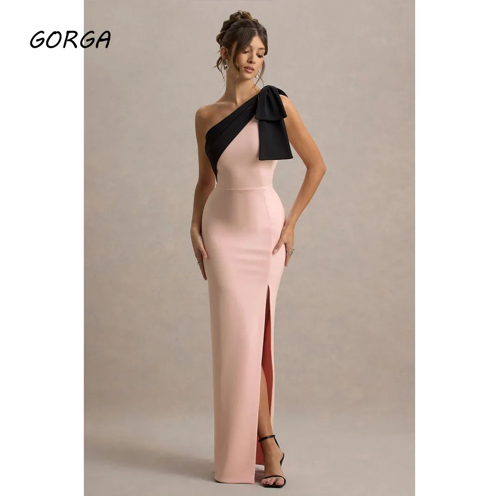 

GORGA Customized Pink Floor-Length Crepe Evening Dress One Shoulder Prom Dress 2025 Sleeveless Mermaid Party Dress With Bow