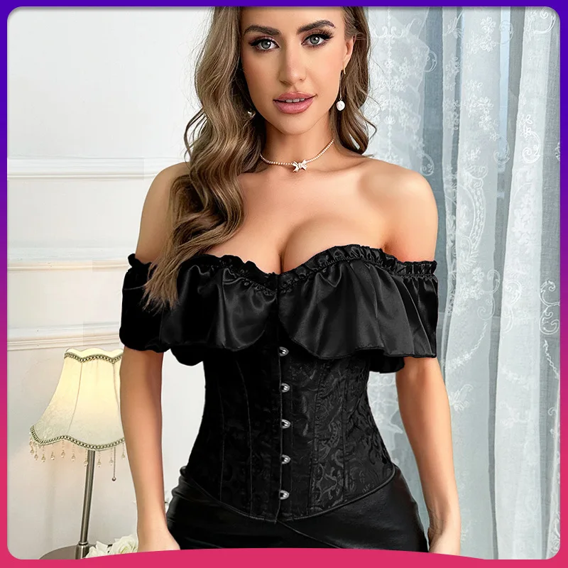 

New tube top, fishbone top, flat shoulder butterfly sleeve, one-word collar, retro prom, court corset, new product.