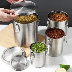 Stainless Steel Storage Tank Sealed Tank Food Storage Container with Scale Large Capacity Coffee Bean Cereal Tea Storage Tank