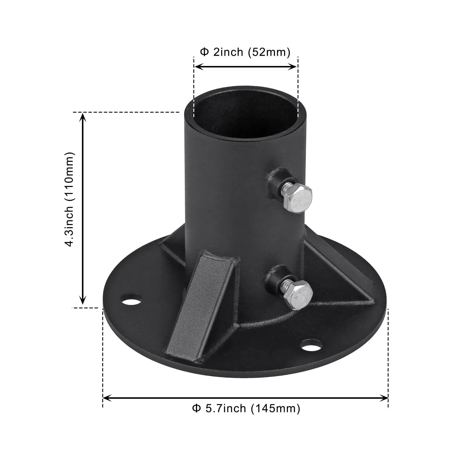 2 Inch Heavy Duty Round Post Base Floor Flange 2 Pack Metal Guardrail Column Fixing Support Accessory