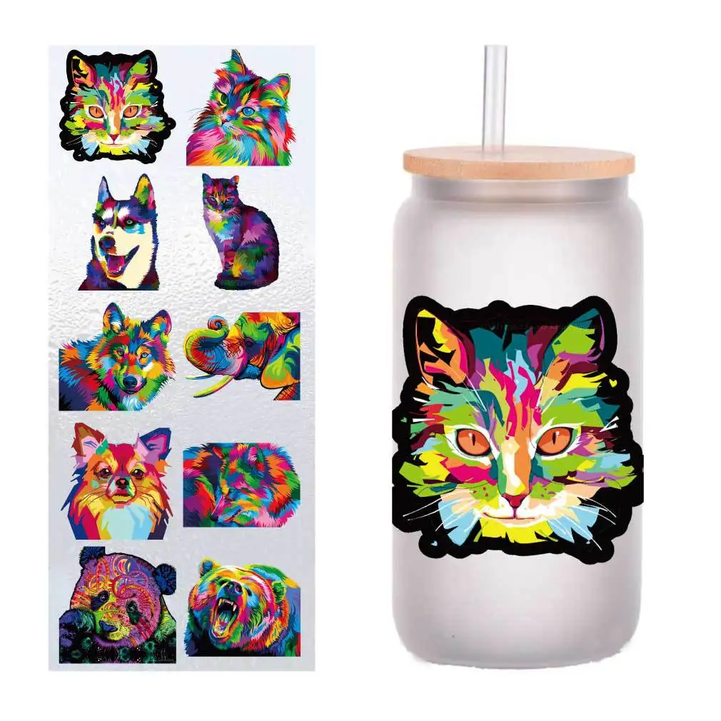 

10 pieces/pack colorful animal series UV transfer stickers Crystal label glass stickers customized four inches