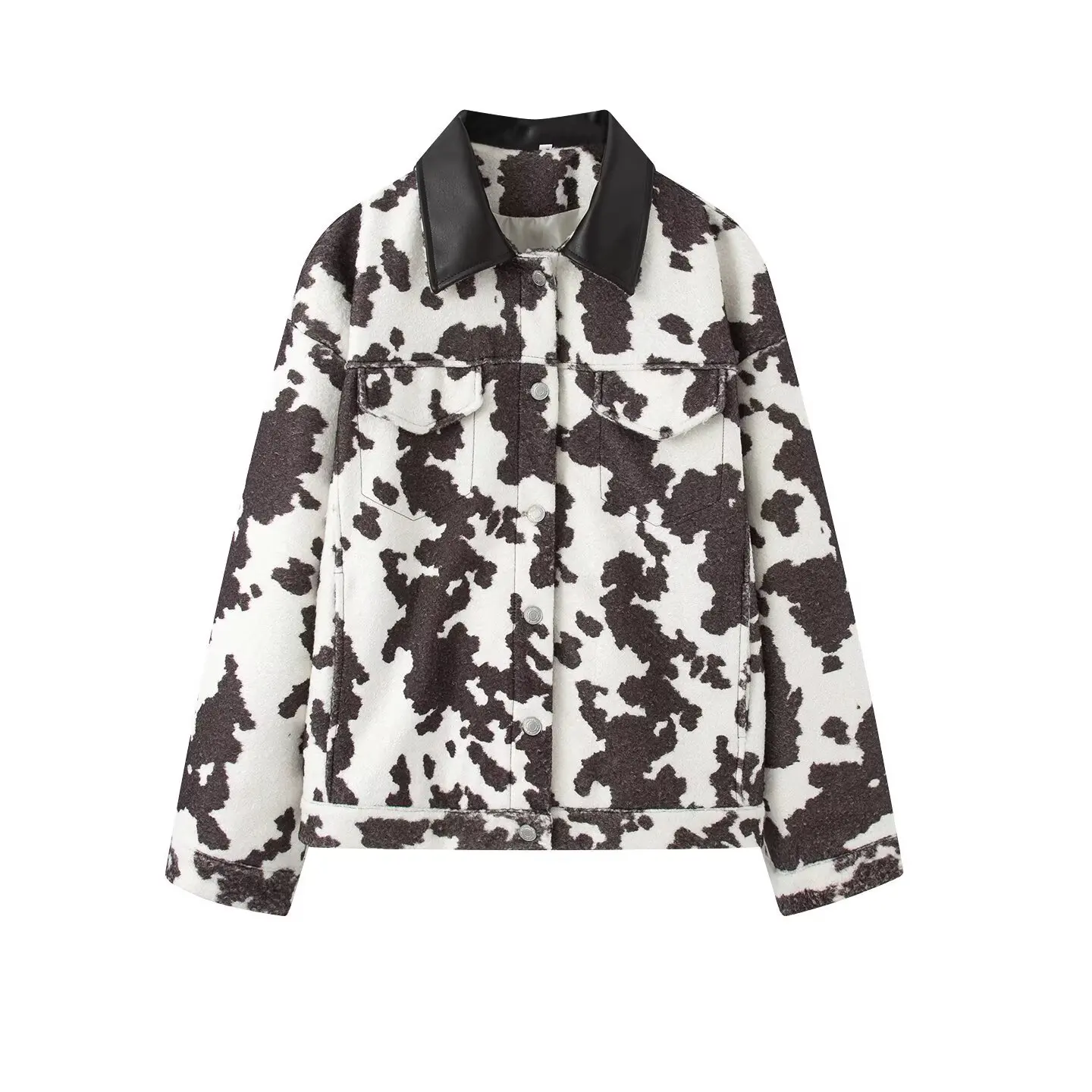 

KIDCRKJ Print Women Spring Jacket Color Blcked Tassel Leather Collar Pockets Female Outwear Instagram-Style Desinged Lady Coat