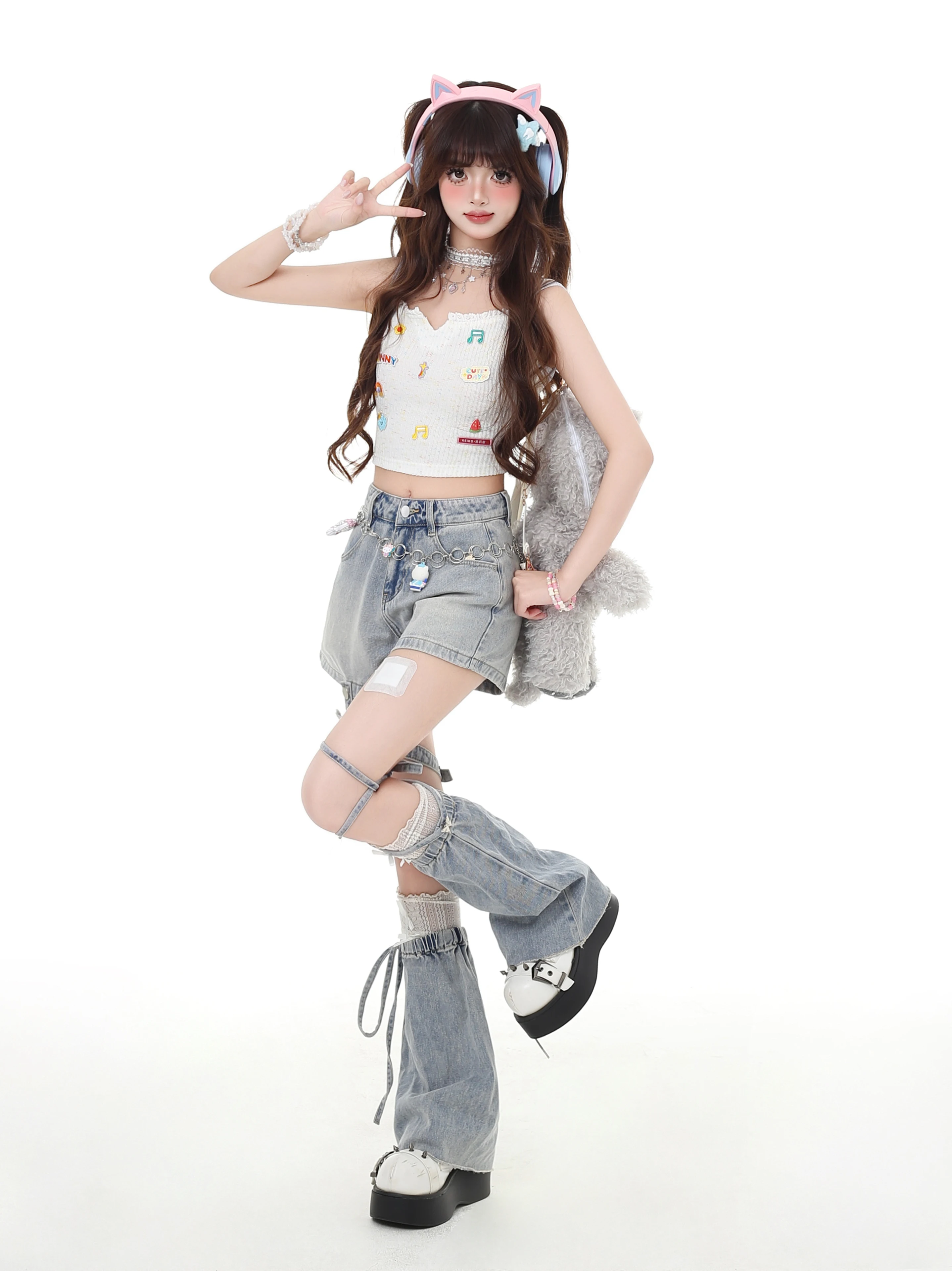Fashion Highstreet Sweet Cool Girl Y2k Denim Shorts Butterfly High Waist Wide Leg Retro Versatile Short Jeans Pants Women Summer