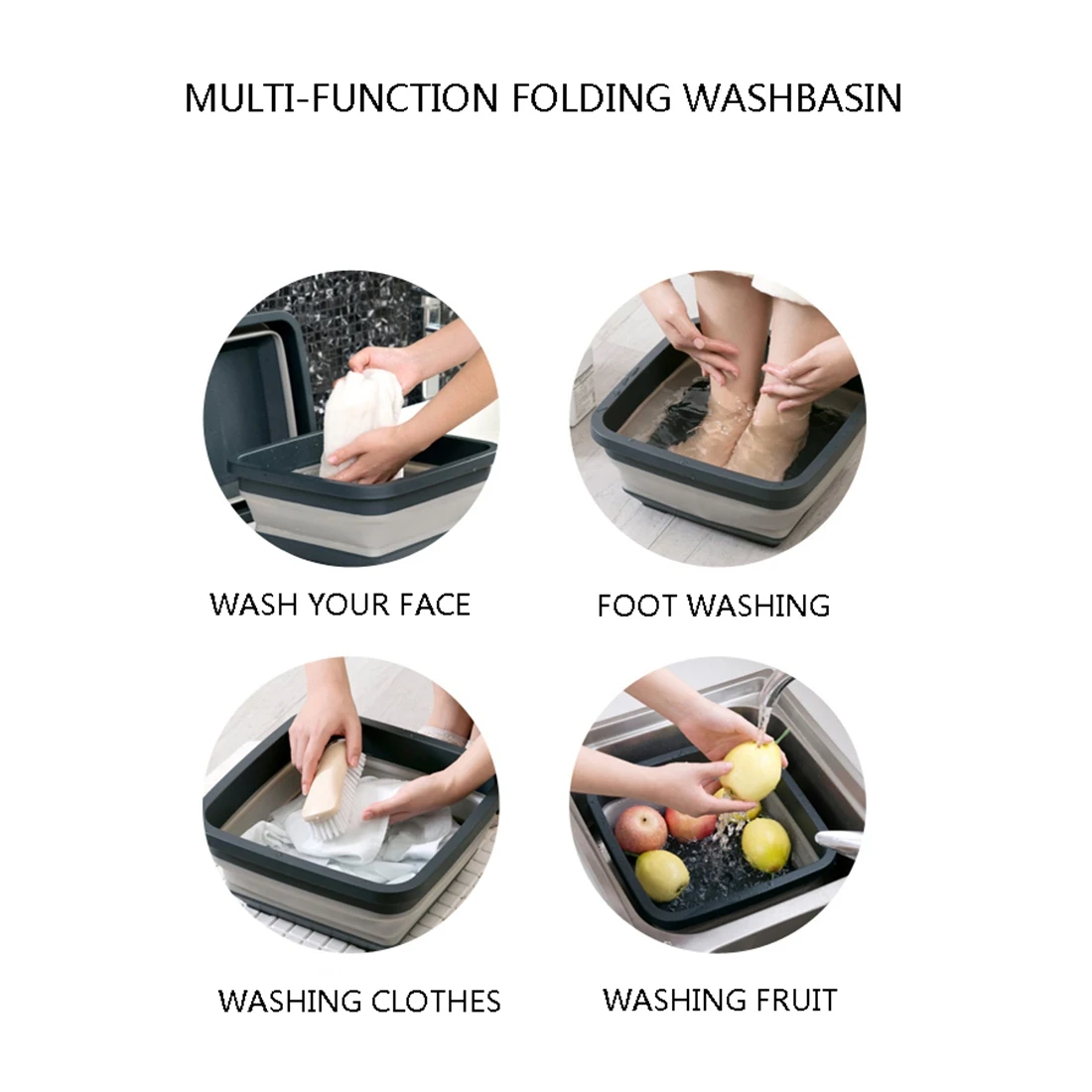 B62B-Plastic Washbasin Portable Foldable Thickening Basin Tourism Outdoor Folding Bucket Fishing Camping Car Wash Bucket