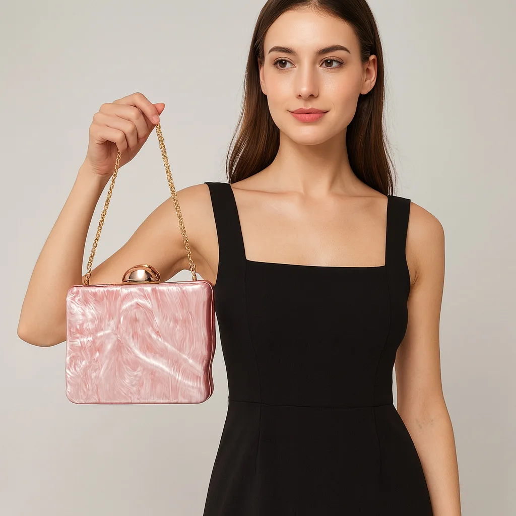 

New Acrylic Box Bag Women Evening Clutch Bags Wedding Party Prom Banquet Bag Female Marble Pattern Beaded Handbag Purse