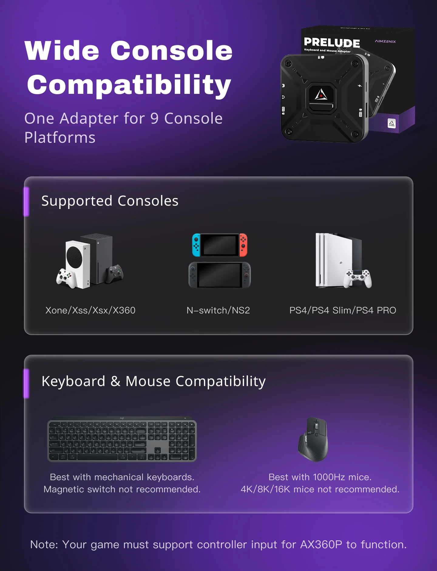 Megadream AX200 Tastatur- und Mausadapter für PC, NS, NS2, Aimbot für