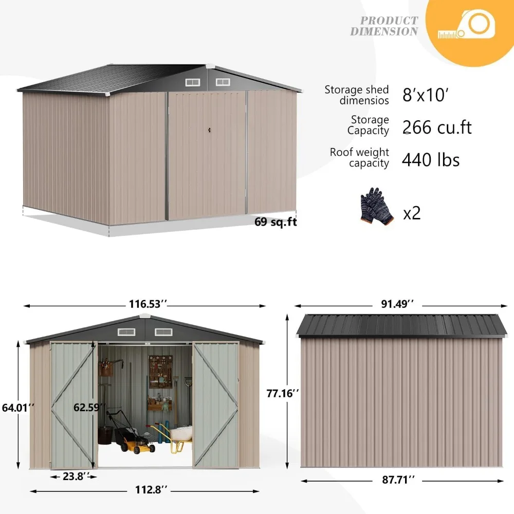 Imagem -05 - Outdoor Storage Shed Tool Outside Lawn Mower Storage Garden Metal Shed para Bike Shelds e Outdoor 7.6 x 9.7