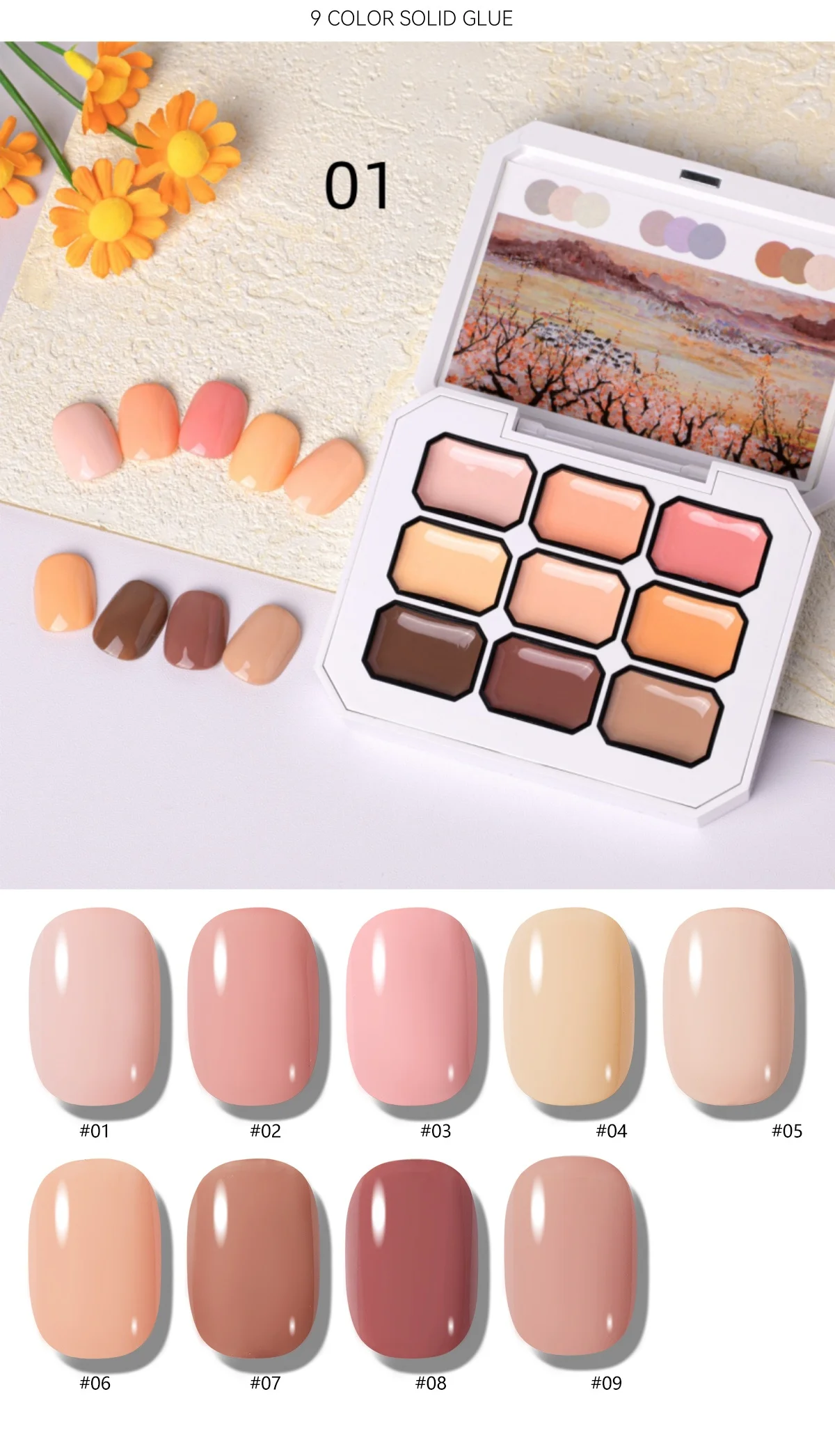 

1pc 9-grid color painting gel high saturation thick gradient patting gel uv&led nail art creation，summer popular