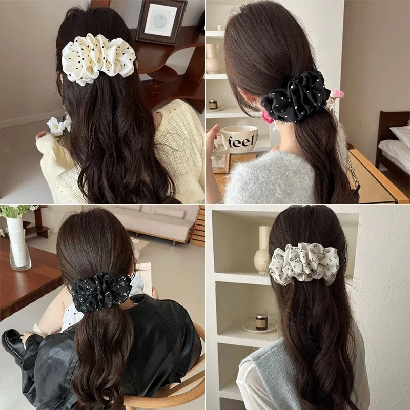 

Fabric Floral Dot Banana Clip Hairpin Ladies Elegant Floral Hairpin Fashion Girl Ponytail Clip Hair Accessories