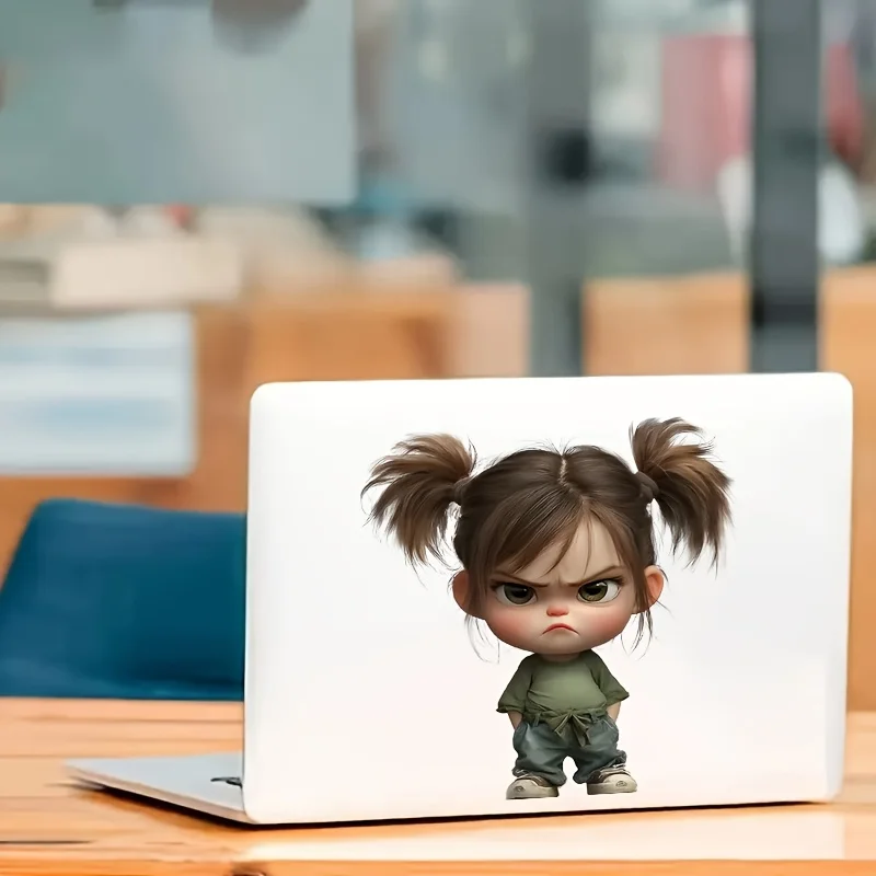 1Pc Messy Double Ponytail Grumpy Angry Little Girl Glossy Waterproof Vinyl Sticker For Car Laptop Water Bottle Window Decor