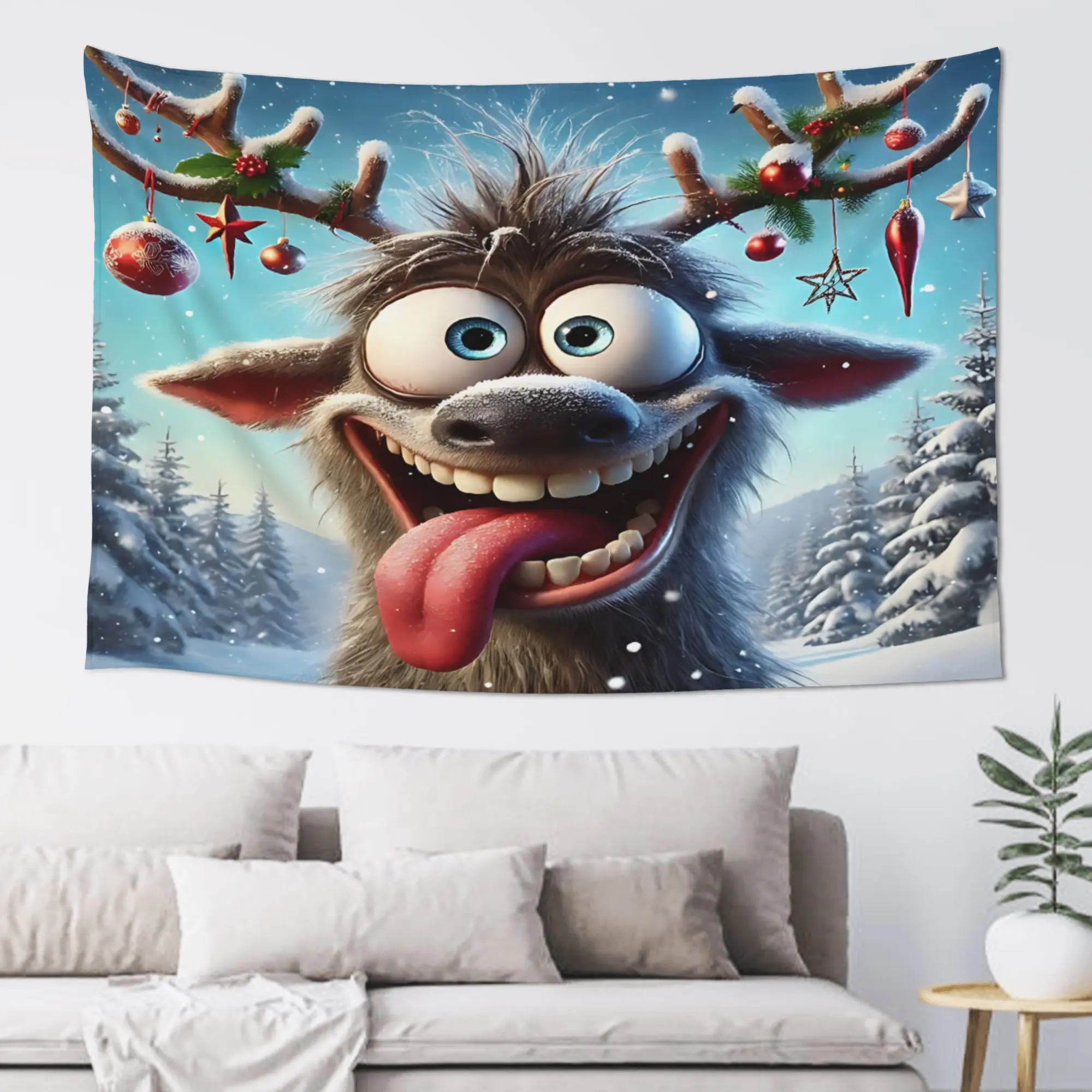 Funny Tongue Reindeer Pattern Customized Tapestry  Wall Hanging Blanket Tapestry Home Decor Items Wall Decorations